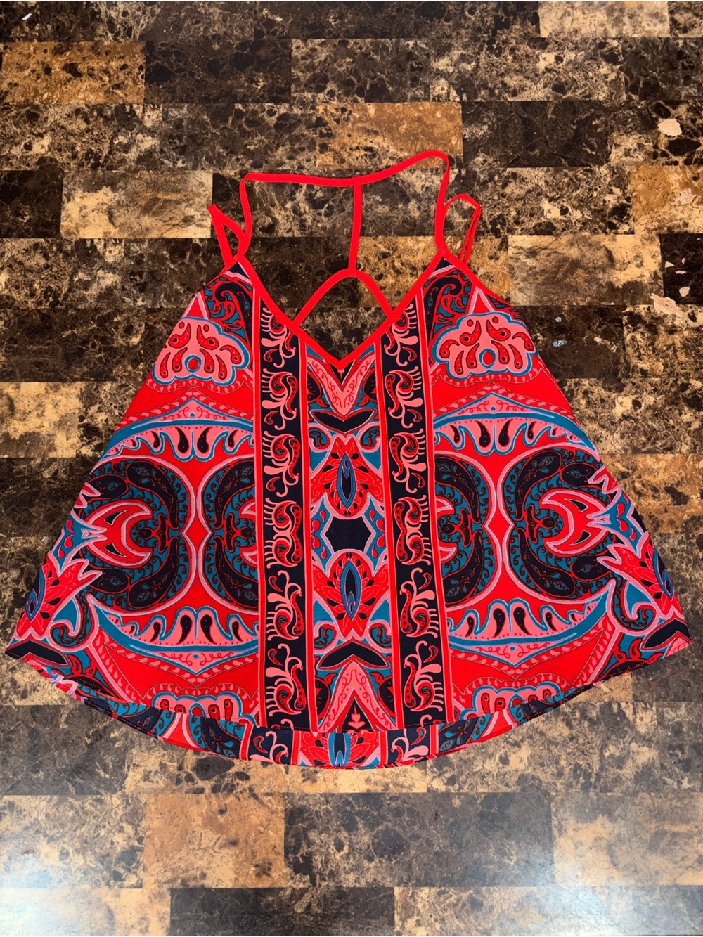 Red Paisley-Print Spaghetti-Strap Camisole